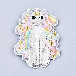 Computerized Embroidery Cloth Iron on/Sew on Patches, Costume Accessories, Appliques, Cat, White, 84x59x1.4mm(DIY-M006-18)