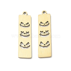 Halloween 201 Stainless Steel Pendants, Rectangle with Jack-o'-Lantern Cutout Pumpkin Face Charms, Laser Cut, Golden, 27.5x7.5x1.5mm, Hole: 1.4mm(SA-CBA9671-03G)