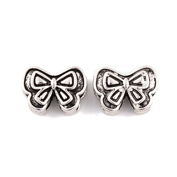 Tibetan Style Alloy Beads, Lead Free & Cadmium Free, Bowknot, Antique Silver, 11x15x7.5mm, Hole: 3x4.5mm and 2.5x8.5mm, 434pcs/1000g