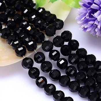 Faceted Round Imitation Austrian Crystal Bead Strands, Grade AAA, Black, 8mm, Hole: 0.9~1mm, about 50pcs/strand, 15.7 inch