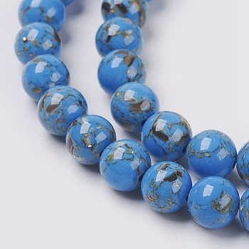 Sea Shell and Synthetic Turquoise Assembled Beads Strands, Round, Dodger Blue, 6mm, Hole: 1.2mm, about 65pcs/strand, 15.7 inch(40cm)