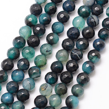 Natural Fire Crackle Agate Bead Strands, Round, Grade A, Faceted, Dyed & Heated, Medium Turquoise, 8mm, Hole: 1mm, about 47pcs/strand, 15 inch