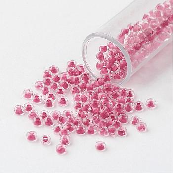 11/0 Grade A Round Glass Seed Beads, Transparent Inside Colours, Pale Violet Red, 2.3x1.5mm, Hole: 1mm, about 48500pcs/pound