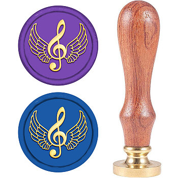 Wax Seal Stamp Set, Sealing Wax Stamp Solid Brass Head,  Wood Handle Retro Brass Stamp Kit Removable, for Envelopes Invitations, Gift Card, Musical Note Pattern, 83x22mm