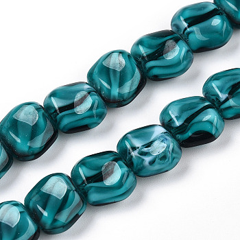 Handmade Milleflori Glass Beads Strands, Square, Medium Turquoise, 10.5x11.5~12x7mm, Hole: 1mm, about 50pcs/strand, 20.63''(52.4cm)