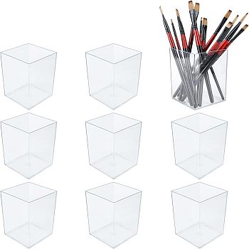 Transparent Acrylic Pen Holders, for Desk, Cuboid, Clear, 73x73x102mm, Inner Diameter: 70x70mm