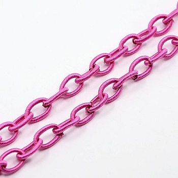 Handmade Nylon Cable Chains Loop, Oval, Flamingo, 8~9x11~13x2mm, about 85cm/strand, 33.5 inch