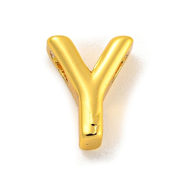 Brass Pendants, Real 18K Gold Plated, Letter Y, 8x6.5x3mm, Hole: 1.2mm