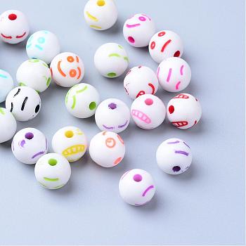 Craft Acrylic Beads, with Smiling Face, Round, Mixed Color, 7~8mm, Hole: 1.5mm, about 2000pcs/500g