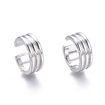 Brass Cuff Earrings, Ring, Platinum, 12x11x4.2mm, Inner Diameter: 10mm
