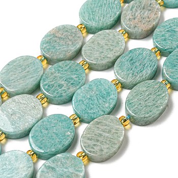 Natural Amazonite Beads Strands, with Seed Beads, Flat Oval, 18x14~14.5x5~6mm, Hole: 1.2mm, about 18pcs/strand, 15.20~15.28 inch(38.6~38.8cm)