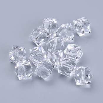 Transparent Acrylic Beads, Faceted, Cube, Clear, 14x14x12mm, Hole: 2mm