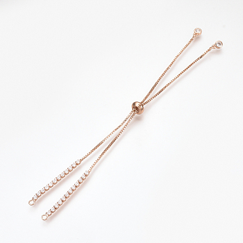 Adjustable Brass Micro Pave Cubic Zirconia Chain Bracelet Making, Slider Bracelets Making, Rose Gold, 240~250mm, 1mm, Hole: 1.5mm