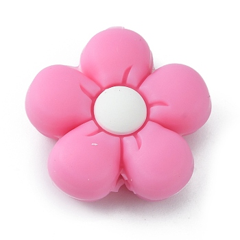 Silicone Beads, DIY Nursing Necklaces and Bracelets Making, Chewing Pendants For Teethers, Flower, Hot Pink, 26x27x10mm, Hole: 2mm