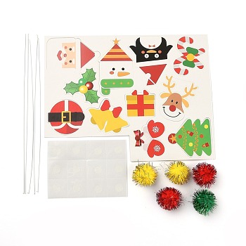 DIY Christmas Theme Paper Cake Insert Card Decoration, with Bamboo Stick, for Cake Decoration, Santa Claus, Mixed Color, 203mm
