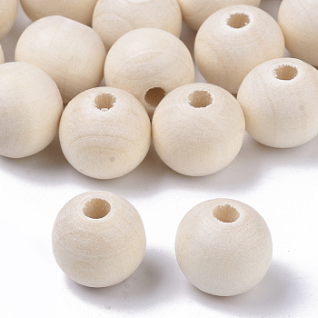 Unfinished Natural Wood Beads, Waxed Wooden Beads, Smooth Surface, Round, Floral White, 12mm, Hole: 2.5mm