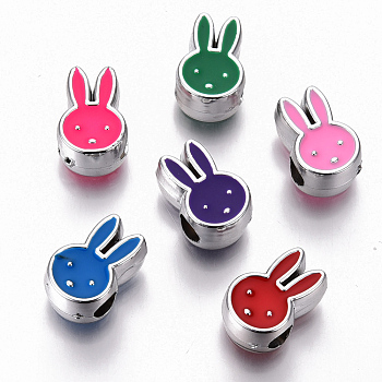 UV Plating Acrylic Beads, with Enamel, Rabbit, Mixed Color, 15x10x7.5mm, Hole: 3.5mm