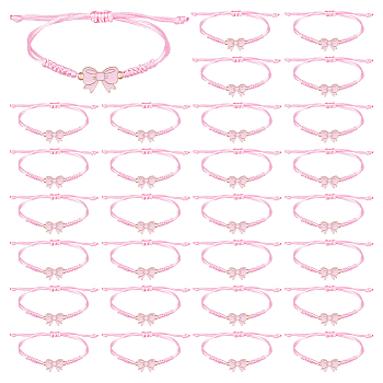 30Pcs Alloy Enamel Link Bracelets, Braided Nylon Cord Bracelets for Women, Bowknot, Golden, Pink, Inner Diameter: 5/8~3-1/2 inch(1.5~9cm)