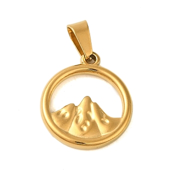 Ion Plating(IP) 304 Stainless Steel Pendants, Ring with Mountain Charm, Golden, 21x18x3mm, Hole: 6x3mm