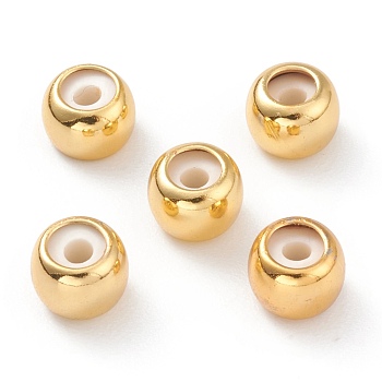 Brass Beads, Rubber inside, Slider Beads, Stopper Beads, Long-lasting Plated, Rondelle, Real 18K Gold Plated, 7x5mm, Hole: 2mm