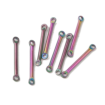 Ion Plating(IP) 304 Stainless Steel Links, Bar Connector Charms, Rainbow Color, 20x2.5x1.5mm, Hole: 1.4mm