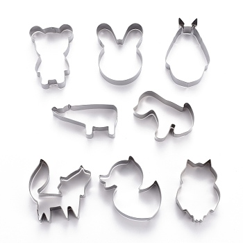 Stainless Steel Mixed Animal Shape Cookie Candy Food Cutters Molds, for DIY, Kitchen, Baking, Kids Birthday Party Supplies Favors, Stainless Steel Color, 84.5x54x20.5mm, 9pcs/Set