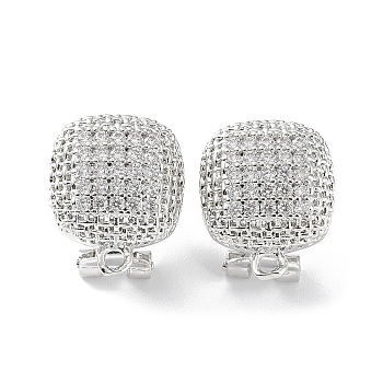 Square Brass Micro Pave Cubic Zirconia Stud Earrings Finding, with Horizontal Loops, Cadmium Free & Lead Free, Platinum, 16x13.5mm, Hole: 1.6mm, Pin: 0.8mm