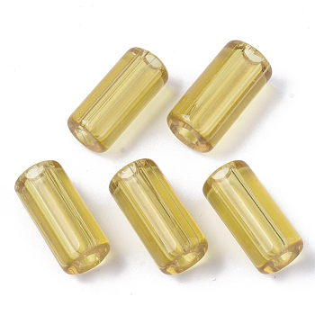Transparent Glass Bugle Beads, Column, Round Hole, Light Khaki, 23~24x11~12mm, Hole: 4mm, about 85pcs/bag