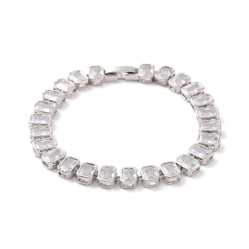 Clear Cubic Zirconia Tennis Bracelet, Brass Rectangle Link Chain Bracelet for Women, Platinum, 6-7/8 inch(17.5cm)