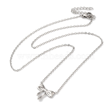 Non-Tarnish 304 Stainless Steel Cable Chain Bowknot Pendant Necklaces(NJEW-Z041-03P-03)-2