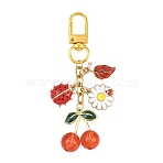 Alloy Enamel Pendant Decorations, with Alloy Swivel Clasps, Cherry & Flower & Ladybug, Red, 85mm(HJEW-YW00280-01)