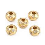 Brass Micro Pave Clear Cubic Zirconia Beads, Rondelle with Sun, Real 18K Gold Plated, 6.8x5mm, Hole: 2mm(KK-Z162-14G)