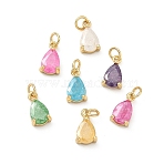 Brass Pave Cubic Zirconia Pendants, Teardrop Charms, Lead Free & Cadmium Free, Rack Plating, Long-Lasting Plated, Real 18K Gold Plated, Mixed Color, 10x5.5x4mm, Jump Ring: 4x0.8mm, 2.5mm Inner Diameter(KK-A291-06G)