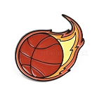 Sports Alloy Enamel Brooch, Exquisite Black Lapel Pin Backs for Women Men, Flaming Ball, Chocolate, Basketball, 25x32mm(JEWB-K018-38B-EB)