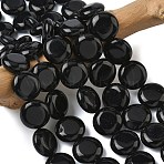 Natural Black Onyx Beads Strands, Dyed & Heated, Flat Round, 15~15.5x6mm, Hole: 0.8~1mm, about 26pcs/strand, 15.55~15.71 inch(39.5~39.9cm)(G-L648-B21-15mm)