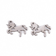 201 Stainless Steel Pendants, Laser Cut, Unicorn, Stainless Steel Color, 15x15x1mm, Hole: 1.4mm(STAS-Q238-024)