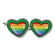 Double-Sided Printed Acrylic Big Pendants, with Iron Jump Ring and Glitter Powder, Heart Glasses with Rainbow Pattern, Green, 51x21.5x2mm, Hole: 5.5mm(OACR-G030-05D)