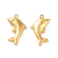 304 Stainless Steel Pendants, Dolphin Charm, Golden, 22x14x3mm, Hole: 1mm(STAS-G298-01G)