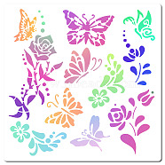PET Plastic Hollow Out Drawing Painting Stencils Templates, Square, Butterfly Pattern, 300x300mm(DIY-WH0244-261)