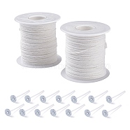 Eco-Friendly Candle Wick, 18-Ply, with Iron Candle Wick Base, White, Candle Wick: 2x0.5mm, about 61m/roll, 2rolls/set, Candle Wick Base: 12.5x4mm, 100pcs/set(AJEW-PH0016-55)