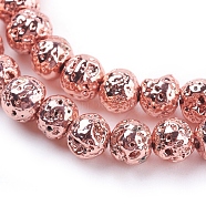 Electroplated Natural Lava Rock Bead Strands, Round, Bumpy, Rose Gold Plated, 4~5mm, Hole: 1mm, about 92pcs/strand, 15.35 inch(39cm)(G-E429-01-4mm-RG)