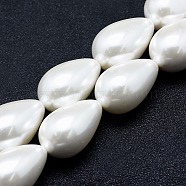 Electroplate Shell Pearl Beads Strands, teardrop, White, 13x10mm, Hole: 1~1.2mm, about 30pcs/strand, 15.7 inch(40cm)(BSHE-G010-10x13mm-01)