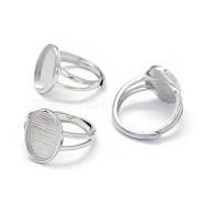 Adjustable 925 Sterling Silver Finger Ring Components, Oval, Real Platinum Plated, Tray: 10x14mm, 17mm(STER-E061-12P)
