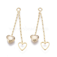 Brass Chain Tassel Pendants, Nickel Free, Heart, Golden, 33x3x1mm, Hole: 1.5mm(KK-N231-59G-NF)