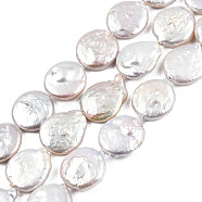 Flat Round Natural Baroque Pearl Keshi Pearl Beads Strands, Cultured Freshwater Pearl, Linen, 17~19x3~8mm, Hole: 0.8mm, about 20pcs/strand, 14.9 inch(PEAR-R015-16)