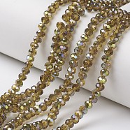 Electroplate Transparent Glass Beads Strands, Half Green Plated, Faceted, Rondelle, Dark Goldenrod, 8x6mm, Hole: 1mm, about 63~65pcs/strand, 39~40cm(EGLA-A034-T8mm-S04)