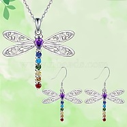 Dragonfly Alloy Rhinestone Pendant Necklaces & Dangle Earrings Sets, Platinum, 450mm(FS-WGD83DF-01)