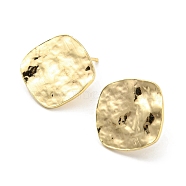 Brass Stud Earring Finding, Twist Rhombus, with Vertical Loop, Real 18K Gold Plated, 16x16mm, Hole: 2mm, Pin: 0.7mm(KK-L208-21G)