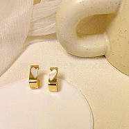 Alloy with Resin Stud Earrings, Rectangle with Heart, White, 23x23mm(WG64463-39)