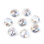 Pointed Back & Back Plated Glass Rhinestone Cabochons, Grade A, Faceted, Flat Round, Moonlight, 8x4.5mm(RGLA-J012-8mm-001MO)